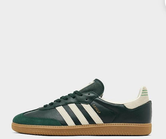 Adidas Men’s Shallow Green, Cream White and Gold Metallic Original Sambas OG casual Shoe